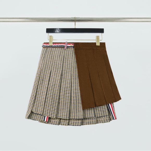 Thom Browne Dresses & Skirts - Thom Browne Brown and Plaid Mixed-Pleat Mini Skirt